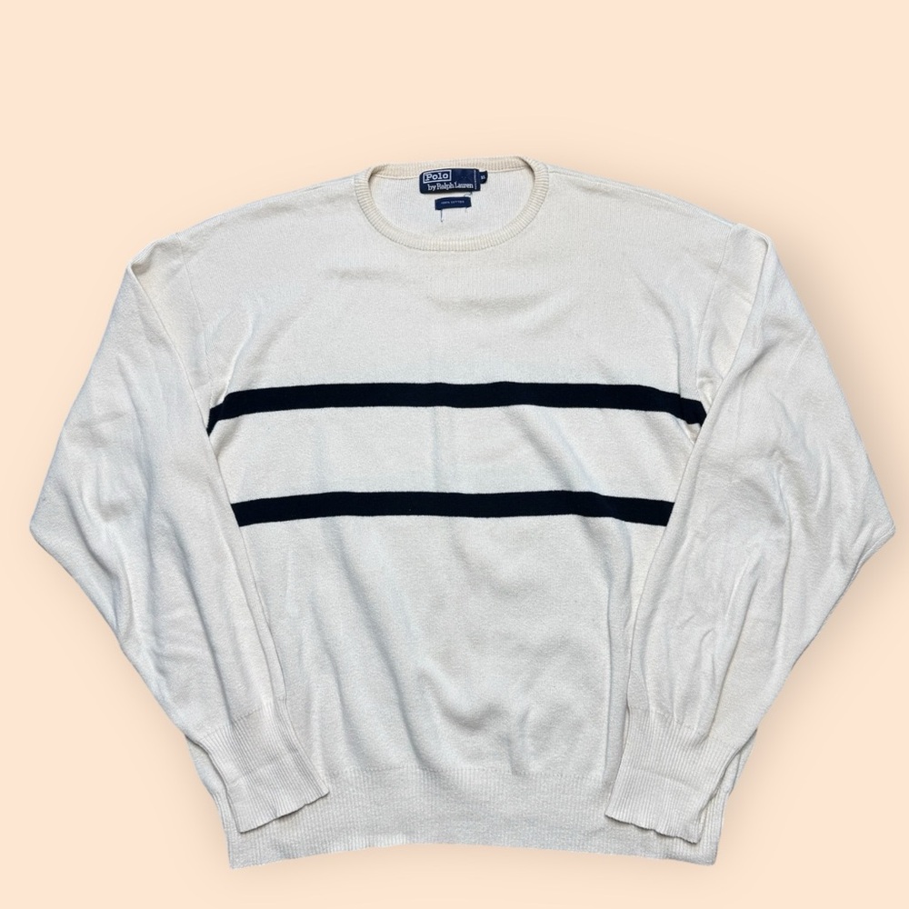 Vintage Polo Ralph Lauren 1990s Striped Sweater Men’s XL Beige Preppy 90s